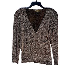 Y2K 90th Embellished Stretch Wrap Front  Long Sleeve Blouse Top